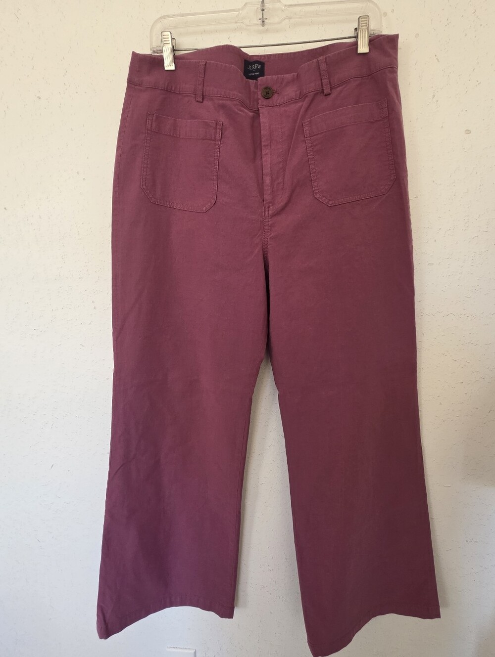 J Crew Wide Leg Lizzie Patch Pocket Pants Size 32 Cropped Purple Casual